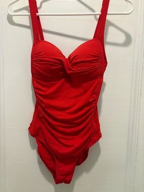Classic Red Ruched One-Piece Swimsuit